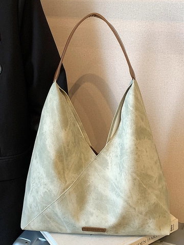 Große Kapazität PU Leder Tote Umhängetasche Für Damen Vintage Waschtextur Täglich Pendeln Urban Minimalistische Hobo Handtasche