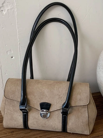Bolso de Hombro Retro Minimalista de Antelina para Mujer Adorno de Cuero Bolso de Axila Baguette con Hebilla de Metal