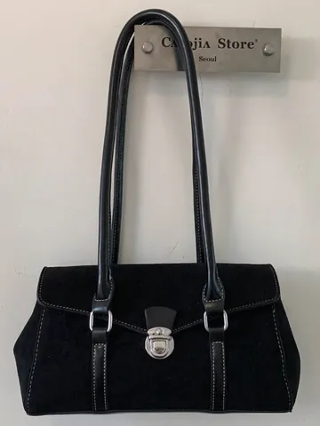Bolso de Hombro Retro Minimalista de Antelina para Mujer Adorno de Cuero Bolso de Axila Baguette con Hebilla de Metal