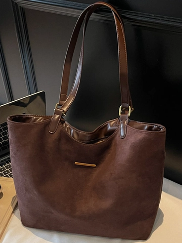 Damen Vintage Große Kapazität Tragetasche PU Leder Schultertasche Pendeln Elegante Handtasche Mit Metalldekoration