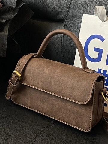 Women's Vintage PU Leather Small Square Bag Simple Solid Color Handbag Shoulder Crossbody Bag Retro Fashion Daily Bag