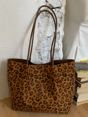 Damen Große Kapazität Wildleder Tragetasche Minimalistisch Leopard Schultertasche Retro Einfach Pendler Handtasche Wildleder Satchel