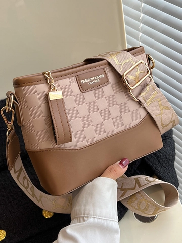 Trendy Damen Schachbrett Umhängetasche 2025 Herbst Mode Breiter Gurt Schultertasche PU Leder Chic Hobo Tasche Täglich