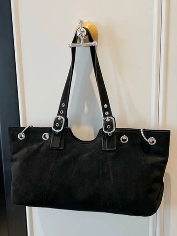 Vintage Large Capacity Suede Tote Bag For Women Solid Color Shoulder Crossbody Bag With Metal Eyelets For Daily Commute