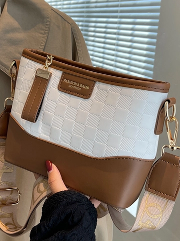 Trendy Damen Schachbrett Umhängetasche 2025 Herbst Mode Breiter Gurt Schultertasche PU Leder Chic Hobo Tasche Täglich