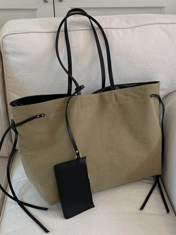 Bolso Tote de Lona de Gran Capacidad para Mujer Retro Bolso de Hombro Simple Con Bolsa Desmontable Bolso de Mano Informal para Diario