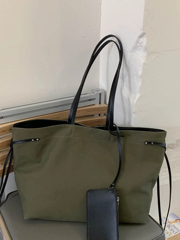 Bolso Tote de Lona de Gran Capacidad para Mujer Retro Bolso de Hombro Simple Con Bolsa Desmontable Bolso de Mano Informal para Diario