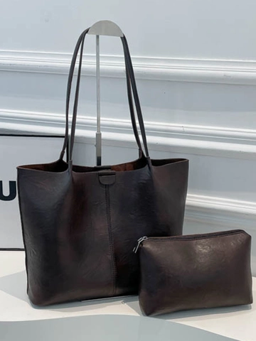 Damen Retro PU Leder Tragetasche Set Große Kapazität Unterarm Schultertasche Mit Kleiner Tasche Pendler Handtasche Urban Minimalist Tasche
