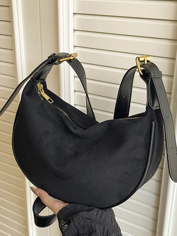 Sac à Épaule Hobo Rétro pour Femmes Grande Capacité Minimaliste Aspect Daim Polyester Croissant Sac Sous le Bras Quotidien