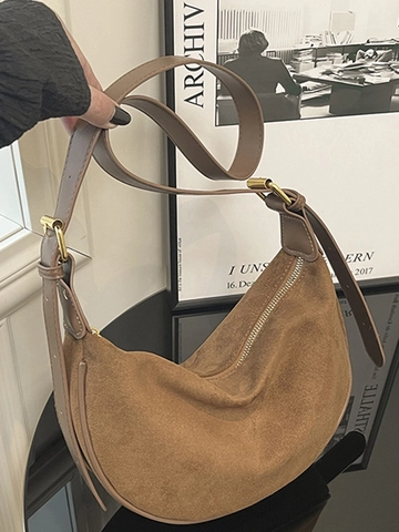 Sac à Épaule Hobo Rétro pour Femmes Grande Capacité Minimaliste Aspect Daim Polyester Croissant Sac Sous le Bras Quotidien