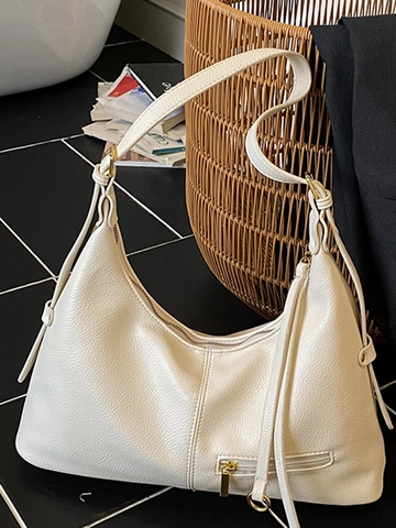 Große Kapazität Damen PU Leder Hobo Tasche Minimalist Lychee Muster Schultertasche Urban Pendeln Chic Unterarm Tote Bag