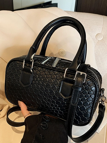 Sac Boston en Cuir PU à Texture Tissée à la Mode pour Femme Sac à Bandoulière Minimaliste Urbain avec Mini Porte-Monnaie