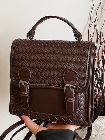 Damen Geflochtenes PU-Leder Mode Rucksack Retro Student Schultasche Mit Perlenanhänger Koreanischen Stil Street Trendy Alltag Rucksack