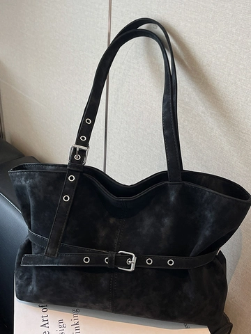 Grand Sac Fourre-Tout en Suède pour Femmes Sac à Épaule Rétro Avec Boucle de Ceinture Réglable Sac à Main Minimaliste