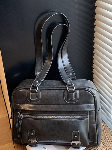 Damen Retro PU Leder Große Kapazität Tote Bag Urban Minimalistisch Schultertasche Mit Nähten Reißverschluss Handtasche