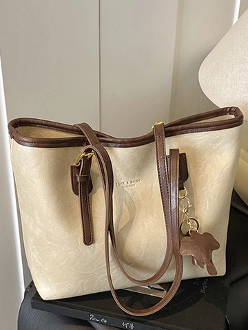 Sac Fourre-tout Femme Grande Capacité Vintage en Cuir PU Sac à Épaule Avec Pendentif Éléphant Style Meillard Sac de Travail