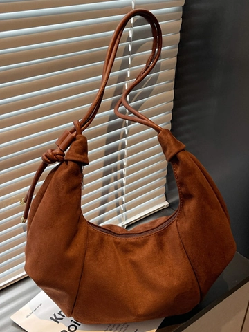 Borsa a Spalla Hobo Plissettata Retro di Grande Capacità Per Donna Minimalista in Pelle PU Borsa Sotto Braccio a Mezzaluna con Cinturino a Nodo