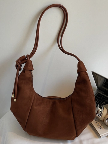 Borsa a Spalla Hobo Plissettata Retro di Grande Capacità Per Donna Minimalista in Pelle PU Borsa Sotto Braccio a Mezzaluna con Cinturino a Nodo