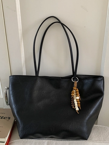 Damen Große Kapazität Wildleder Einkaufstasche Minimalistisch Retro Schultertasche Mit Perlenanhänger Vintage Alltag Handtasche