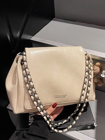Women Large Capacity PU Leather Shoulder Bag Fashion Chain Strap Tote Bag With Cute Monster Pendant Commuter Daily Handbag