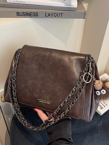 Women Large Capacity PU Leather Shoulder Bag Fashion Chain Strap Tote Bag With Cute Monster Pendant Commuter Daily Handbag