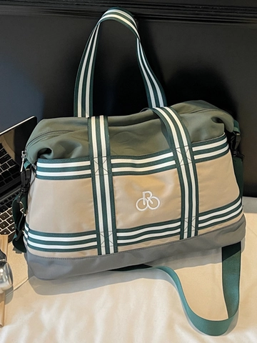Women Large Capacity Canvas Tote Bag Patchwork Color Block Shoulder Bag Striped Webbing Travel Handbag gym bag Weekender