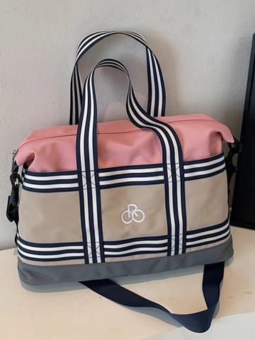 Women Large Capacity Canvas Tote Bag Patchwork Color Block Shoulder Bag Striped Webbing Travel Handbag gym bag Weekender