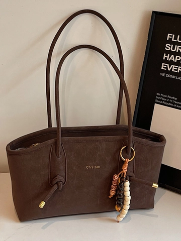 Borsa Tote in Pelle PU Donna Grande Capacità Con Nappa di Perle in Legno Borsa a Spalla Casual Urbana per Lavoro Quotidiano