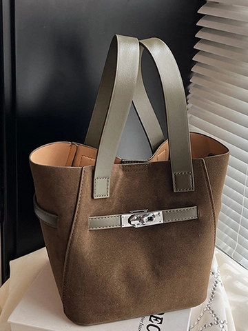 Vintage Beuteltasche Aus Wildlederimitat Für Damen Minimalistische Handtasche Mit Metalldrehverschluss Schulter Umhängetasche Pendeltasche