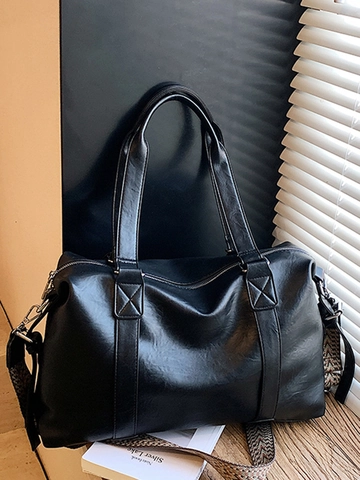Damen Vintage PU Leder Tragetasche Große Kapazität Boston Umhängetasche Mit Breitem Gewebtem Gurt Lässige Pendler Handtasche