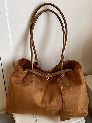 Vintage Suede PU Large Capacity Tote Bag For Women Casual Simple Shoulder Underarm Bag Solid Color Commuter Handbag