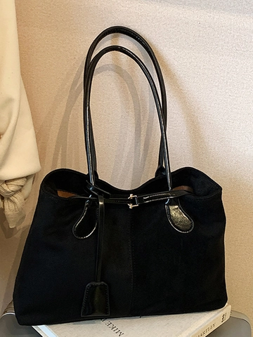 Vintage Suede PU Large Capacity Tote Bag For Women Casual Simple Shoulder Underarm Bag Solid Color Commuter Handbag