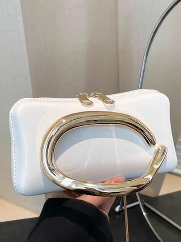 Borsa a Tracolla da Donna in Pelle PU Minimalista Moderna Con Manico Metallico a Forma di C Catena Lucida Borsetta per Festa