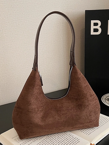 Vintage Wildleder Achseltasche Für Damen Minimalistische Hobo Schultertasche Mit Nähten Urban Simple Style Mode Handtasche