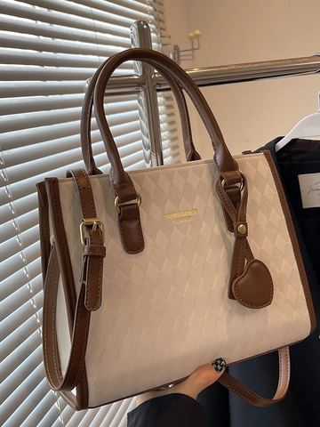 Grote Capaciteit Ruit Gewatteerde PU Lederen Tote Bag Voor Vrouwen Vintage Stedelijke Schoudertas Handtas Met Verstelbare Riem Harthanger