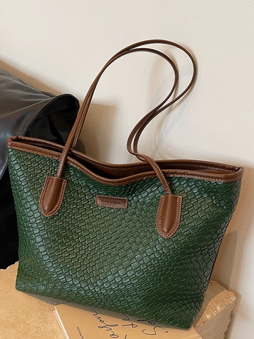 Große Kapazität Gewebte Einkaufstasche Für Damen PU Leder Urban Minimalistisch Einfache Schultertasche Täglich Büro Mode Handtasche