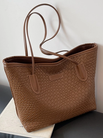 Große Kapazität Gewebte Einkaufstasche Für Damen PU Leder Urban Minimalistisch Einfache Schultertasche Täglich Büro Mode Handtasche