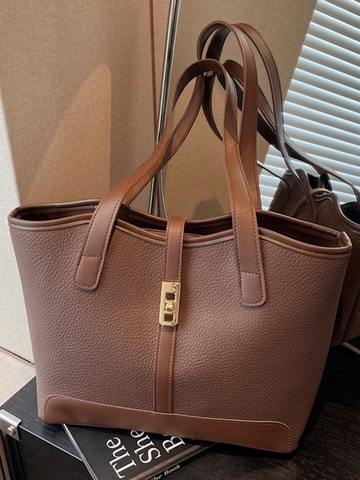 Dames Grote Capaciteit Kunstleer Draagzak Vintage Contrast Kleur Patchwork Schoudertas Woon-Werkverkeer Kantoor Handtas Met Metalen Slot