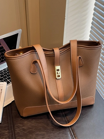 Dames Grote Capaciteit Kunstleer Draagzak Vintage Contrast Kleur Patchwork Schoudertas Woon-Werkverkeer Kantoor Handtas Met Metalen Slot