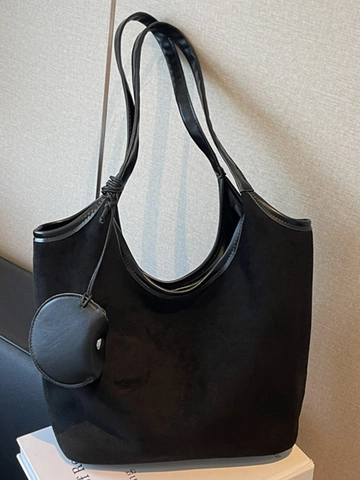 Borsa Tote Minimalista In Ecopelle Effetto Scamosciato Per Donna Retro Grande Capacità Borsa A Spalla Con Ciondolo Portamonete