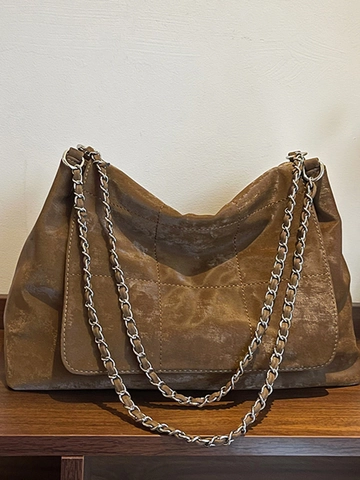 Damen Vintage Wildleder Gesteppte Tote Bag Große Kapazität Kette Umhängetasche Für Pendeln Täglich Lässige Modische Tasche