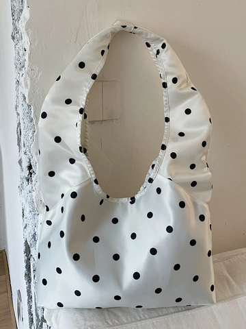 Korean Minimalist Polka Dot Satin Shoulder Bag For Women Large Capacity Tote Bag Trendy Satin Hobo Bag Daily Underarm Bag