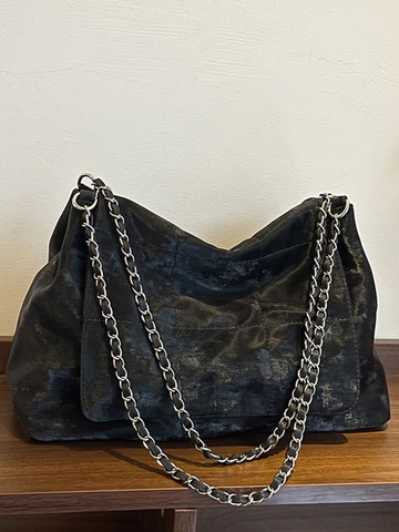 Damen Vintage Wildleder Gesteppte Tote Bag Große Kapazität Kette Umhängetasche Für Pendeln Täglich Lässige Modische Tasche