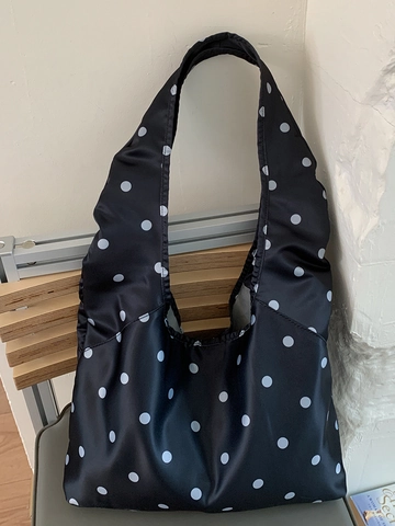 Korean Minimalist Polka Dot Satin Shoulder Bag For Women Large Capacity Tote Bag Trendy Satin Hobo Bag Daily Underarm Bag
