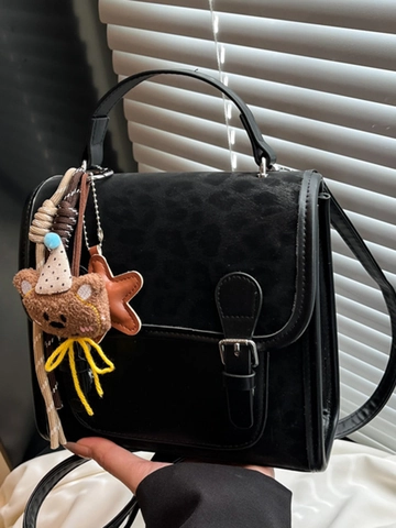 Vintage Dames Luipaardprint PU Leer Mini Rugzak Verstelbare Schouder Crossbody Tas Met Schattige Teddybeer Hanger Mode Handtas