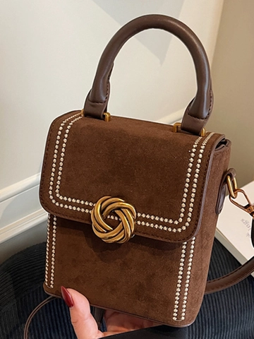 Vintage Suede Small Square Bag For Women 2025 Autumn New Fashion Retro Twisted Metal Buckle Shoulder Crossbody Handbag