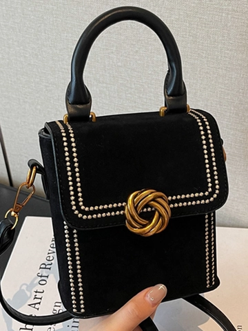 Vintage Suede Small Square Bag For Women 2025 Autumn New Fashion Retro Twisted Metal Buckle Shoulder Crossbody Handbag