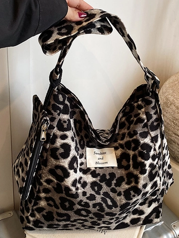 Sac Fourre-tout en Toile à Grande Capacité pour Femmes Décontracté Imprimé Léopard Gingham Sac à Bandoulière Large Quotidien