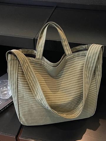 Damen Große Kapazität Karierte Leinwand Einkaufstasche 2025 Herbst Neue Mode Lässige Pendler Schultertasche Lazy Style Umhängetasche