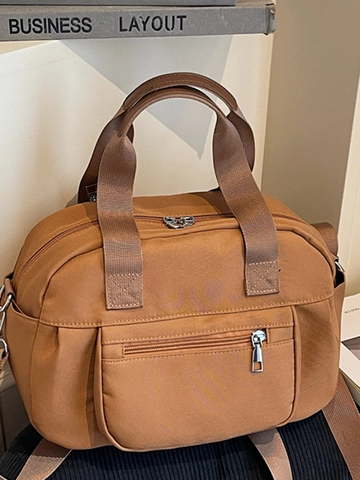 Casual Women Canvas Shoulder Bag Multi Pocket Crossbody Handbag Urban Minimalist Tote Lightweight Daily Commute Messenger Bag